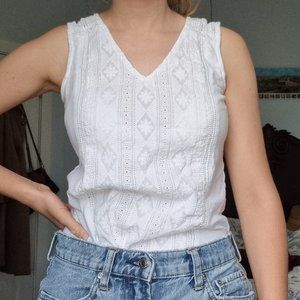 White Embroidered Tank